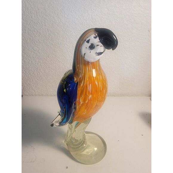 Vintage Murano Glass 10" Parrot Blue Orange - Picture 1 of 9